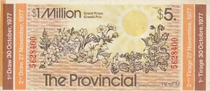 The Provincial $5 Lottery Ticket 2 Draws Starting October 30, 1977 - Imagen 1 de 2