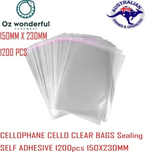 1200 pcs 150 x 230mm +35mm CELLOPHANE CELLO CLEAR BAGS SELF ADHESIVE Bulk Sell - Picture 1 of 3
