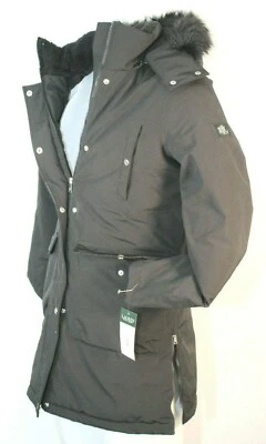 Nueva chaqueta para mujer Ralph Lauren mediana negra de piel sintética con capucha 46521T VENTA AL POR MENOR $250 Foto 1 de 4