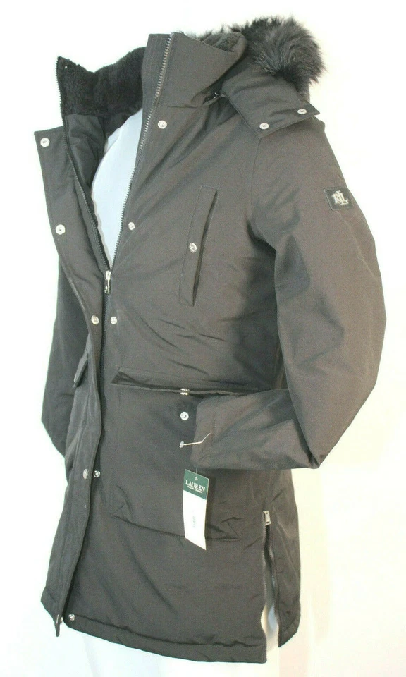 New RALPH LAUREN Medium Black Faux Fur Hooded Women's Jacket 46521T RETAIL $250 - Image 1 of 4