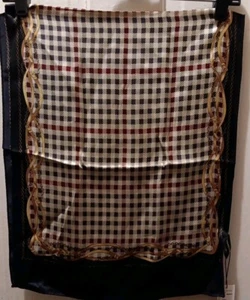 NWT Menglong 100% Silk Scarf 14"×71" Rectangle Brown Checkered Black Gold Trim - Picture 1 of 14