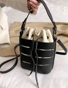 Black Fashion Bucket Bag Ladies Shoulder Bag Women Ladies Faux Leather Handbag - Picture 1 of 3