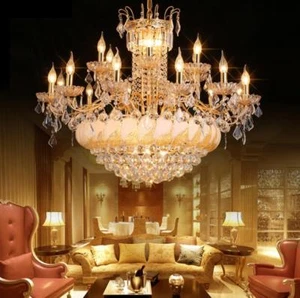 LED crystal living room chandelier golden villa hall restaurant lamp light Yc.R - Picture 1 of 11
