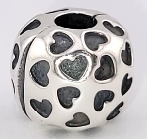 Pandora Sterling Silver 925 Tons of Hearts Love Valentine Snap Slide Charm 10mm - Picture 1 of 5
