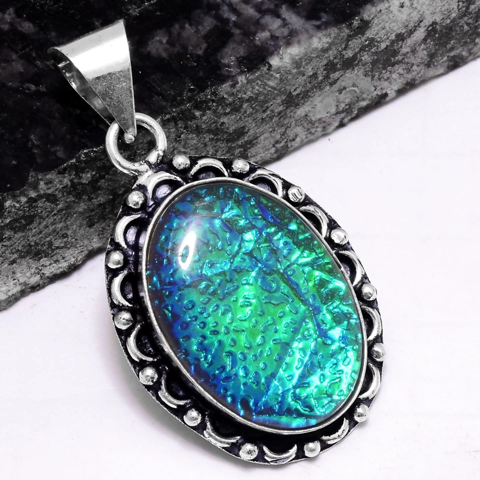 Pingente de presente étnico feito à mão opala fogo triplo joia 1,8" P-480 - Imagem 1 de 1