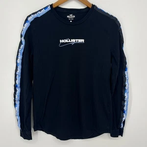 Hollister Long Sleeve T-Shirt Men's S Black Graphic Logo Crew Neck Cotton - Picture 1 of 11