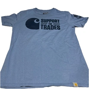 Carhartt Support The Trades Blue T Shirt Woman Size M Loose Fit Short Sleeve - Picture 1 of 12