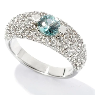 Natural Blue Zircon December Birthstone Women Cluster Ring 925 Sterling Silver - Image 1 of 2