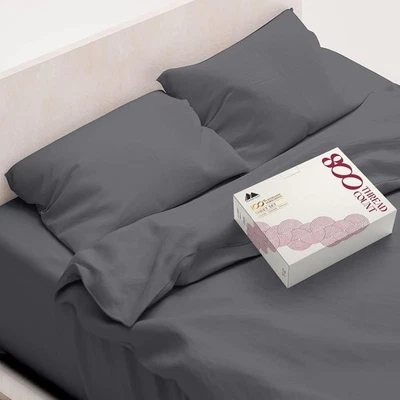 Juego de 3 sábanas de algodón egipcio, sábanas dobles extra largas, gris oscuro satinado Foto 1 de 4
