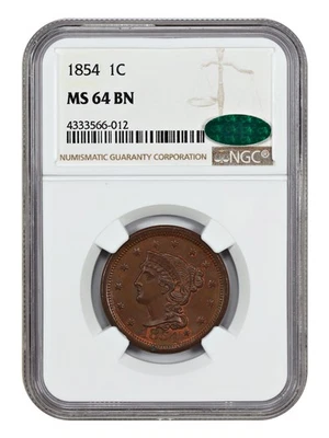 1854 1C NGC/CAC MS64BN - Braided Hair Cent - Image 1 of 4