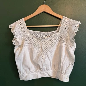 Camiseta sin mangas antigua con cubierta de corsé de ganchillo blanca de algodón de 1900 S - Imagen 1 de 6
