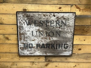Letrero de madera antigua Western Union sin estacionamiento - Imagen 1 de 8