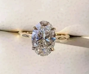 2.30Ct Oval Cut Lab Grown Diamond Hidden Halo Engagement Ring In 14K Yellow Gold - Picture 1 of 5