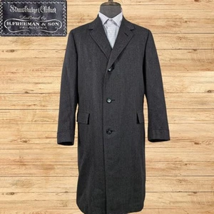 Hickey Freeman Wool Trench Coat Mens Size 40 Herringbone Charcoal Union Made USA - Picture 1 of 5