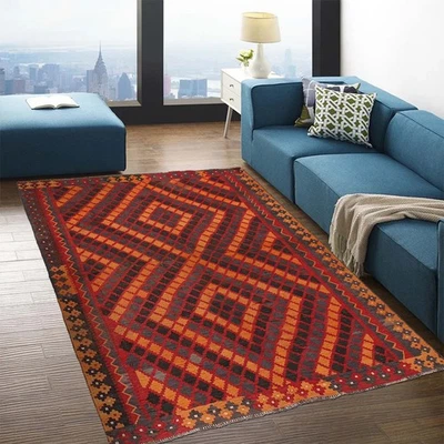 Afghan Maimana Kilim Traditional Tribal Wool Weaving 6x5.2 Ft - Image 1 of 4