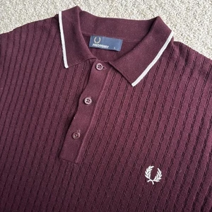 Fred Perry Tipped Knitted Polo Shirt Deep Mahogany Mens Size Large (L) - Picture 1 of 13