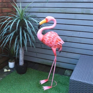 89cm Pink Metal Flamingo Garden Ornament - Indoor Outdoor Decor Decoy Bird Pink - Picture 1 of 4