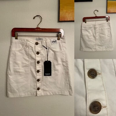 NWT Kensie White High Rise Denim Mini Skirt Wm 8/29  Button Up Front, Pockets Foto 1 de 4