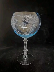 Vintage Fostoria Blue Navarre Magnum Ballon Goblet Etched Crystal Stunning Rare - Picture 1 of 7