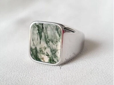 Natural Moss Agate Ring 925 Sterling Silver Ring Ring For Men Gift Valentine Day - Image 1 of 4