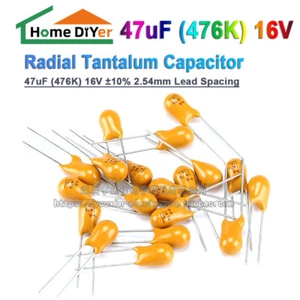 Radial Tantalum Capacitor 47uF (476K) 16V ±10% 2.54mm Lead Spacing 10pcs - Picture 1 of 5