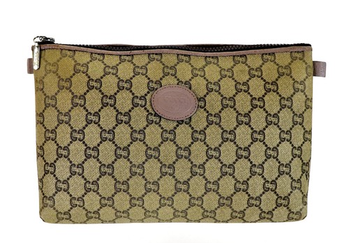 Borsa toilette da viaggio vintage GUCCI PLUS GG monogramma rivestita tela pelle Italia