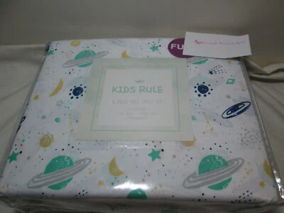 Juego completo de sábanas Kids Rule GALAXY SPACE Moon Stars ~ verde, amarillo, azul marino, gris Foto 1 de 4