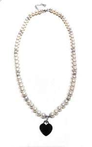 Collar Personalizado Perlas Y Plata de Ley con el Corazón Pulido - Imagen 1 de 7