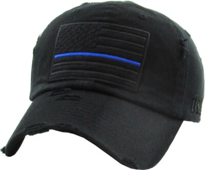 Thin Blue Line Law Enforcement Police Distressed Adjustable Dad Hat - Image 1 of 4