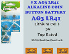 5 X AG3 LR41 Batteries SR41 192 392 1.5v coin/button watch battery Eunicell UK
