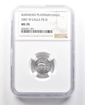 2007-W $10 Burnished Platinum Eagle 1/10 Oz 0.1 Oz Platinum MS70 NGC *4528 - Image 1 of 3