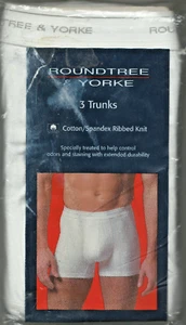 Roundtree & Yorke 3 Trunks Mens L 36" 38" 98% Cotton + Spandex Ribbed Knit White - Picture 1 of 3