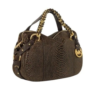 Bolso de Hombro Michael Kors Tristan Mocha Gamuza Cuero Piel de Serpiente Chapado en Oro Cadena - Imagen 1 de 9