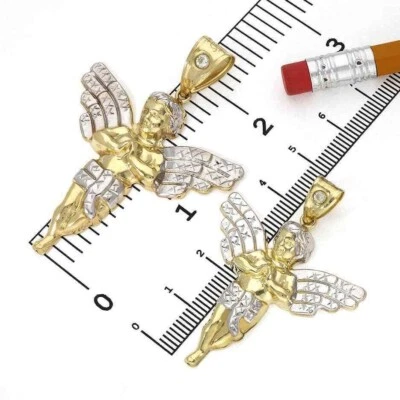 Colgante de ángel de oro amarillo de 10 quilates con acento de gema de 2"-2,4" Foto 1 de 4