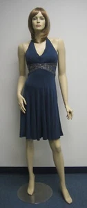 Sue Wong Dress Silk Beaded Sequin Evening Gown Navy Blue Gold 6 Short Halter 19 - Picture 1 of 12