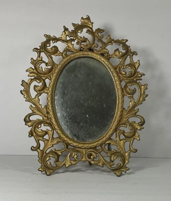 Espejo tocador caballete ornamentado de latón macizo regencia victoriano antiguo de 1800 vintage Foto 1 de 4