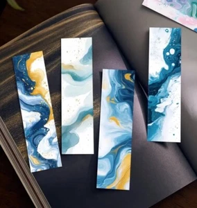 30 PC Bookmark Set Marble Pour Painting Art 1.5" x 6" New Free Ship 214 - Picture 1 of 3