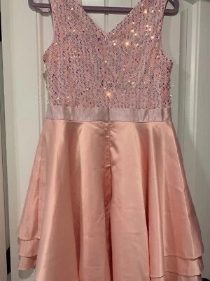 Meetjen Sequin Formal Prom Dress Womens Size XL Satin Layer Skirt Hi Lo Hem - Image 1 of 4
