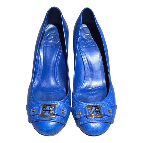 Scarpe donna Tory Burch blu navy pelle zeppa logo oro pelle ciottolata taglia 9