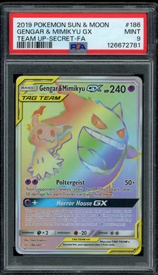 Pokemon PSA 9 Gengar & Mimikyu GX 186/181 Team Up Rainbow Rare Secret Rare Mint - Image 1 of 2
