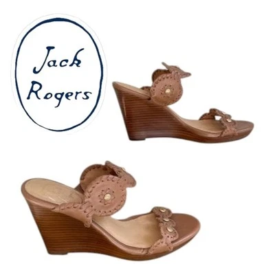 NEW Jack Rogers Wedge Sandals – Natural Leather Cognac – Size 8 - Image 1 of 4