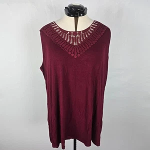 Bloomchic Bluse Damen 2X Burgunderrot Ärmellos Rundhals Spitzenbesatz Rüschen Neu mit Etikett - Bild 1 von 13