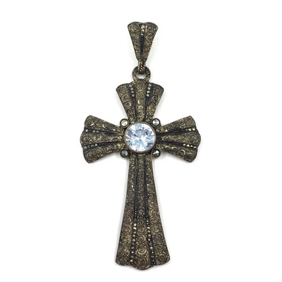 Ciondolo croce Theodor Fahrner 7,8 cm argento antico 925 gioiello marcasite... - Immagine 1 di 4