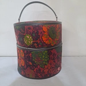 Vintage 60’s / 70’s Flower Power Mod Wig Case Hat Box Zippered Travel Case - Bild 1 von 8