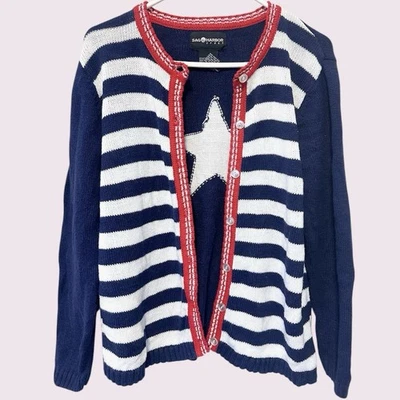 Cárdigan deportivo para mujer Sag Harbor suéter botón delantero talla S rojo blanco azul Foto 1 de 4