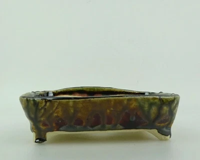 Japanese Bonsai pot YUKI SHOSEKI signed Brown glazed Rectangle w5.3" *1442 11 - Image 1 of 4