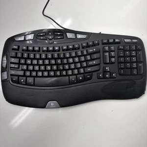 Logitech Wave Y-UV90 Corded Wired Ergonomic Multimedia USB Keyboard Black Tested - Picture 1 of 11