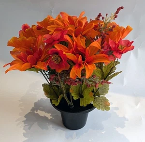 Artificial Autumn Grave Pots with Poppy, and Gerbera Gerbera Flowers - Picture 1 of 6