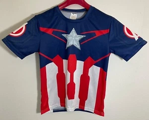 Captain America Kids Short-Sleeve Superhero Costume T-Shirt S 100% Polyester Blu - Picture 1 of 3
