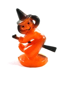 vtg Halloween Rosbro Rosen Flying Witch on Broom Cake Cupcake Topper - Picture 1 of 6